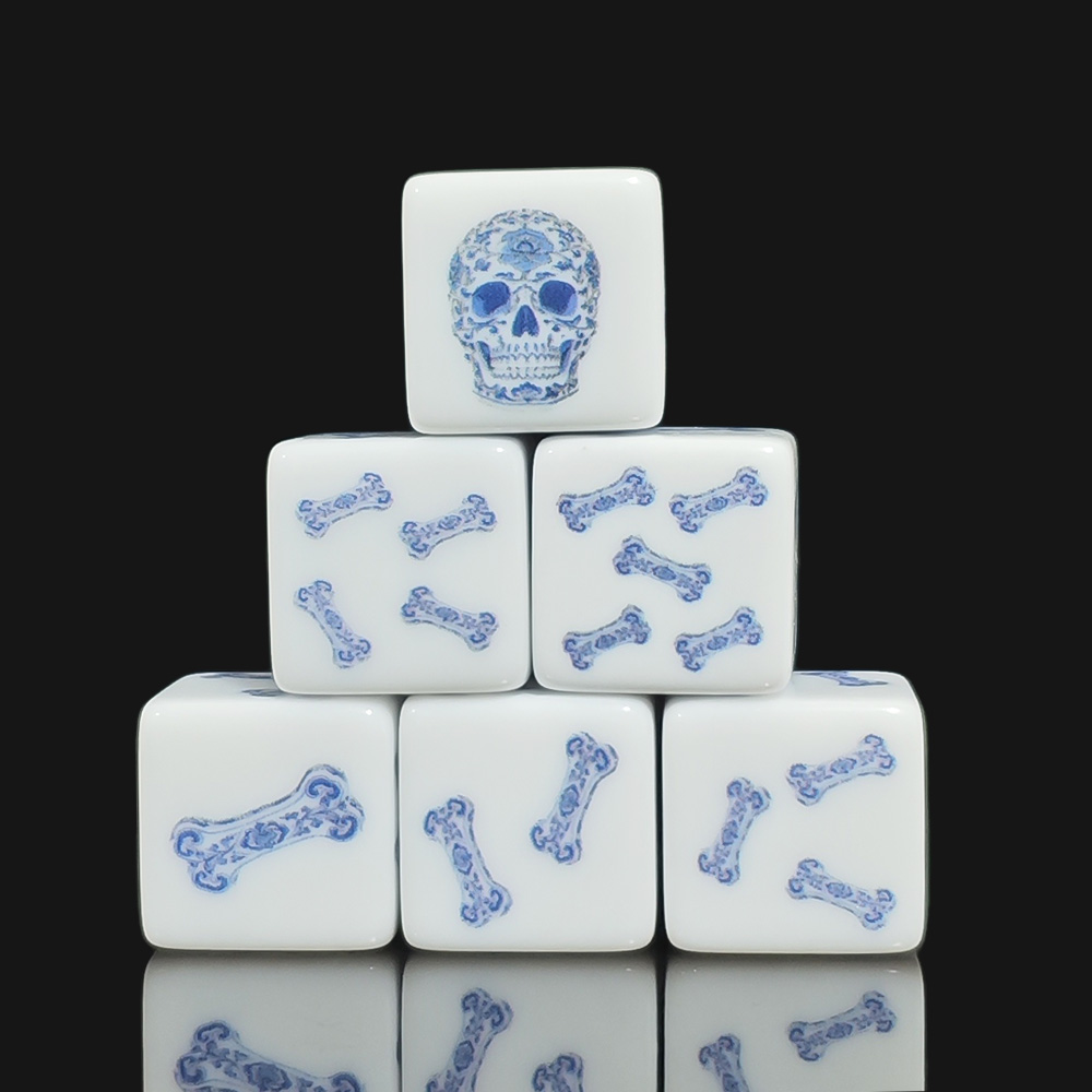 Board Game Print - 12Pcs 16MM Blue Floral Skull And