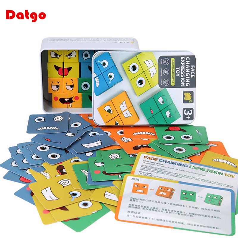 Dice Tower Wooden - Kids Face Change Expression Puzzle Building