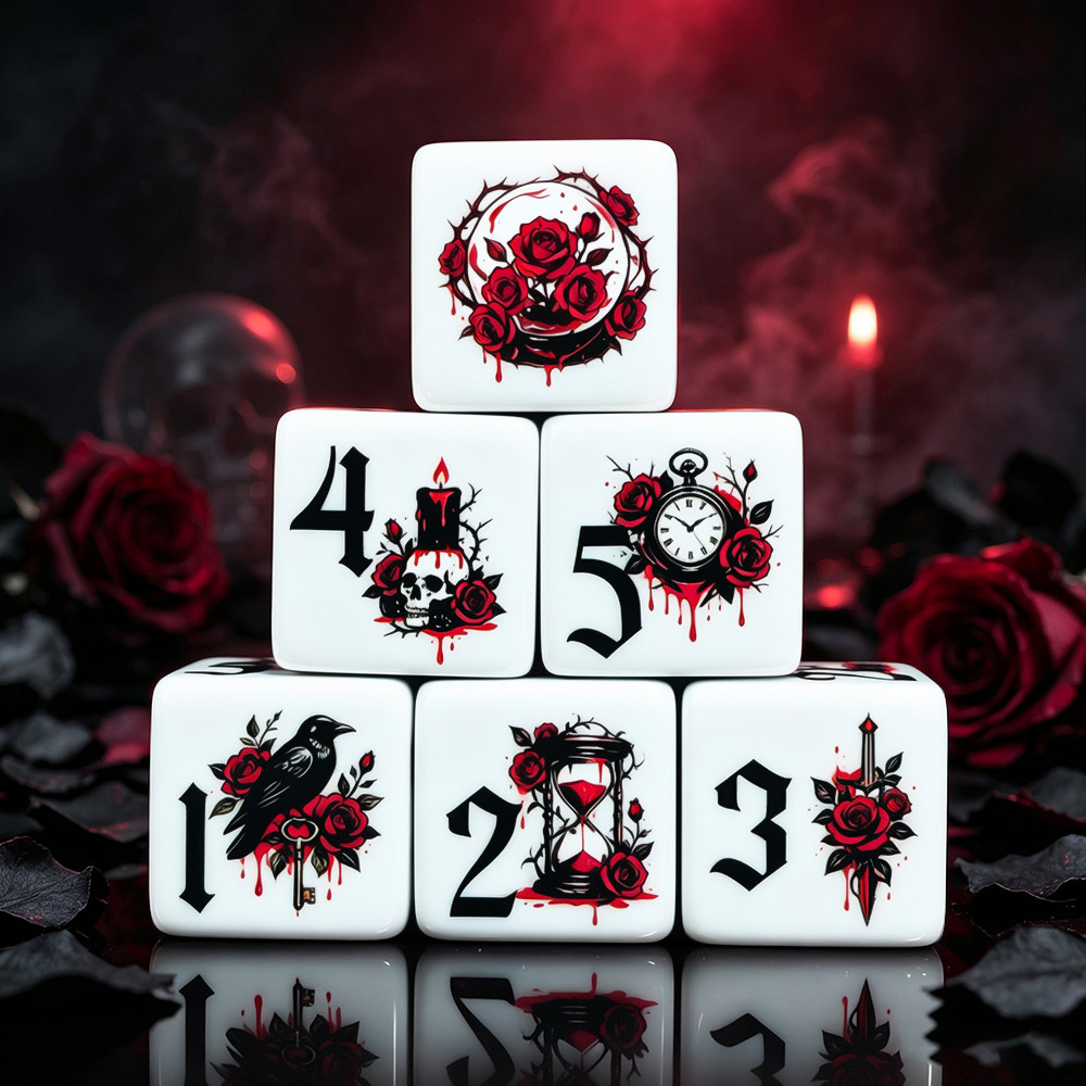 12Pcs Gothic Rose 16MM Printed - Board Game Print ulasan dan harga