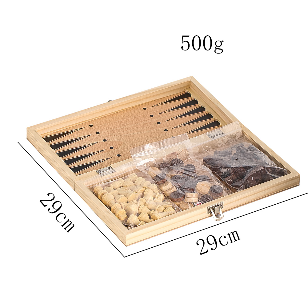 Wooden 3-in-1 Checkers Backgam - Chess Set Wooden ulasan dan harga